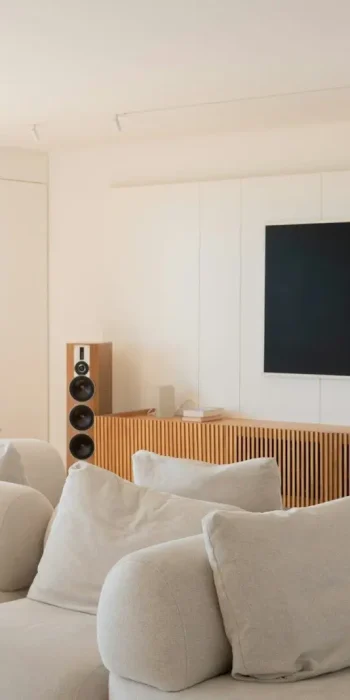 Modern living room with large sectional sofa and tv.